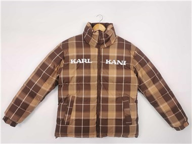 Plaid Puffer Jacket Men's Winter Custom Long Sleeve Zip Pockets